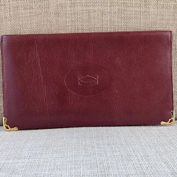 Cartier Paris Clutch Wallet Burgundy Red Leather Card Holder Purse Bag Authentic - Picture 2 of 12